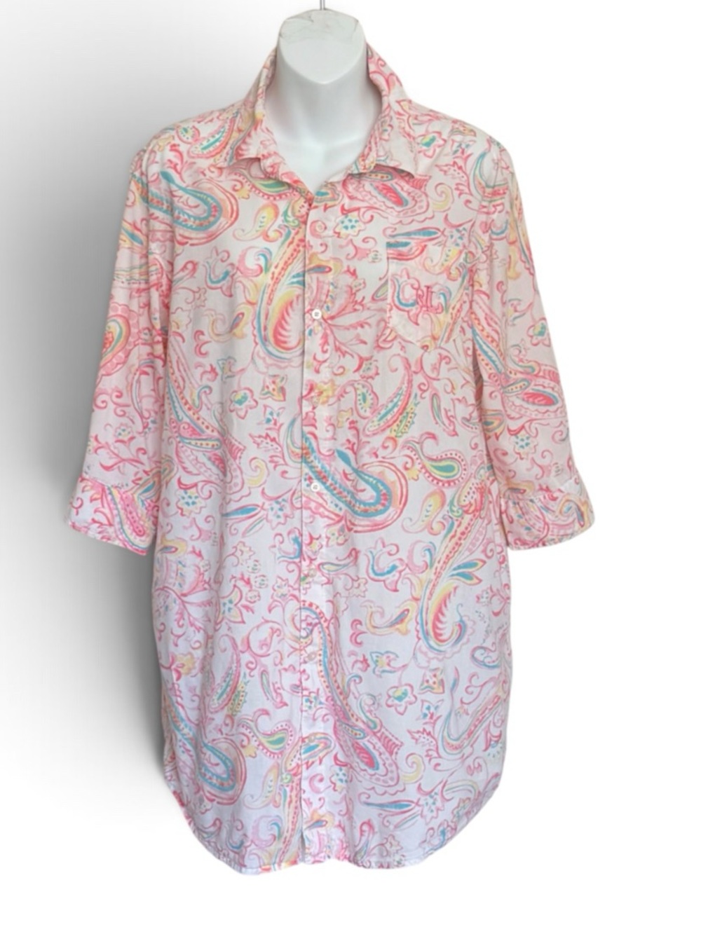 Lauren Ralph Lauren Pink Paisley Button-Up Sleepwear Size Medium
